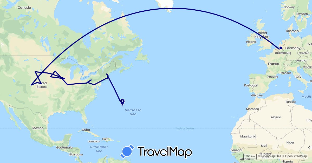 TravelMap itinerary: driving in Belgium, Bermuda, United States (Europe, North America)